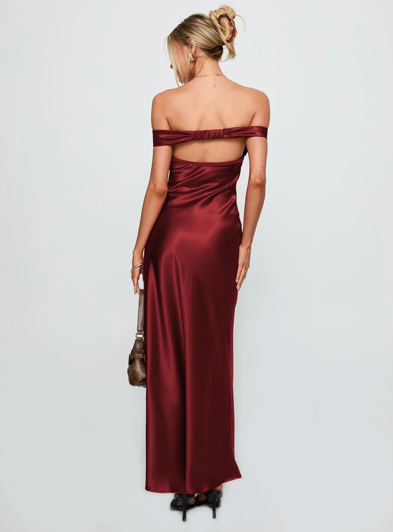 Satin Off - Shoulder Maxi Dress Hot Sale Long Prom Dresses